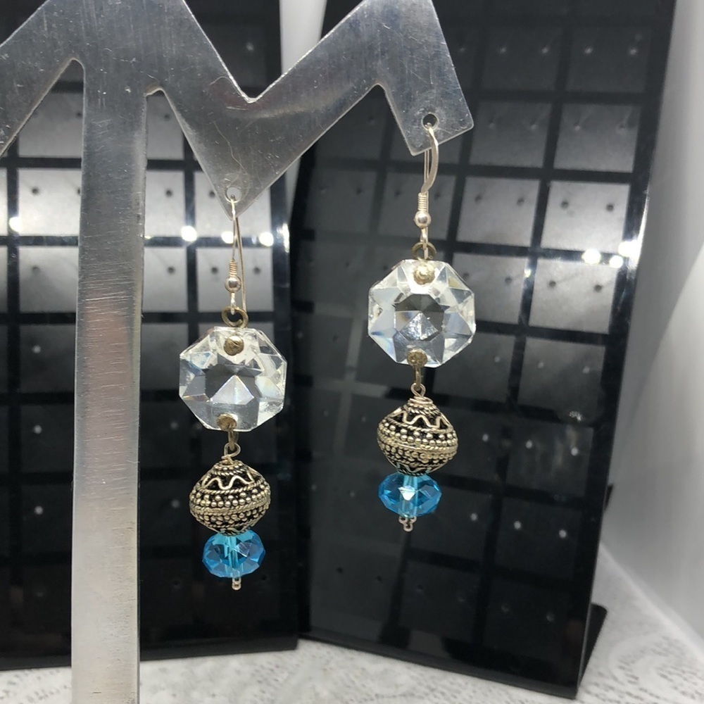STERLING silver 925 hooks crystal long dangle drop earrings elegant statement.